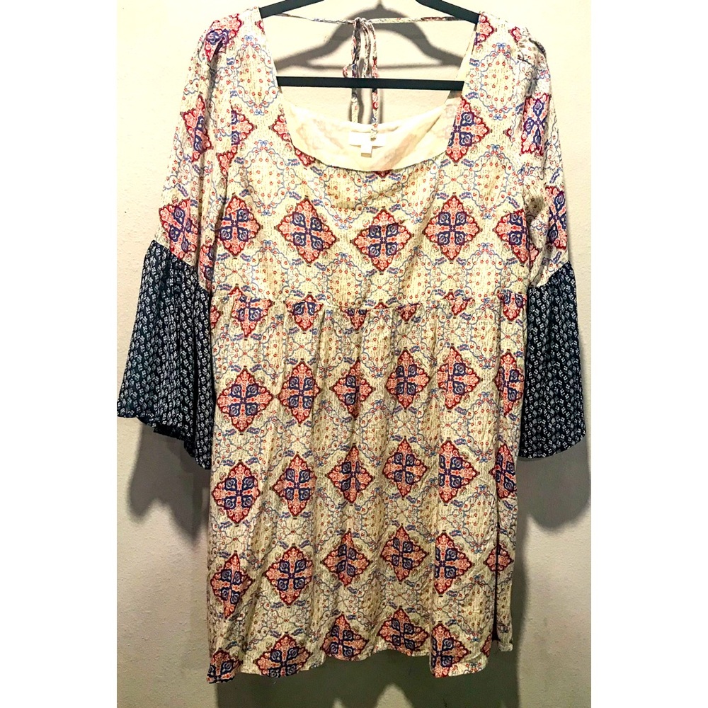 Umgee Floral Tie Back Belle Sleeve Butterfly Sleeve Mini Dress Medium